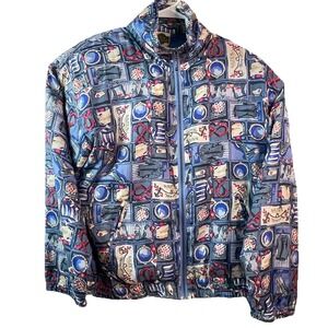 Vintage Out Brook Womens Small Silk Bomber Zip Front Nautical  Jacket Blue